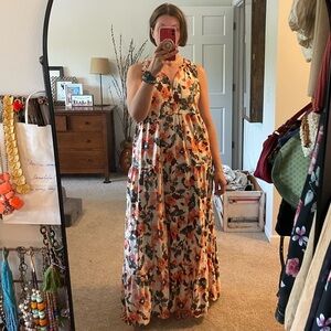 Sonoma Pink/Orange Aztec Floral Maxi Dress